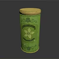 Green Decorative Tin Can With Gold Lid And Floral Pattern For Storage