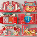 Chinese New Year Festive Decorations With Red Theme Rabbit Elements And Fu Characters 3d model