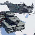 Sci Fi Fighter Jets And Various Size Aircraft Fleet In Formation 3d model