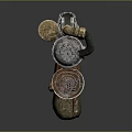 Steampunk Pistol Design With Wooden Grip Yellow Component Chain And Metallic Details