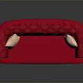Red Quilted Sofa With White Cushions Nailhead Trim And Wooden Legs