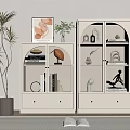 White Bookcase With Arched Glass Doors Books Decorations And Potted Plant