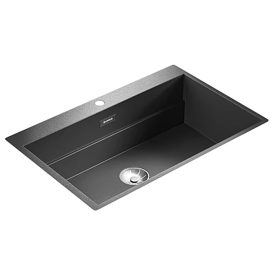Modern Black Rectangular Undermount Single Bowl Sink With Drain And Faucet Hole 3d model