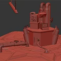 Industrial Mechanical Structure Featuring Green Pipes Concrete Base Tanks And Colored Cables