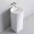White Modern Pedestal Wash Basin With Chrome Faucet And Sleek Design