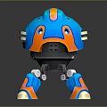 Blue And Orange Biomorphic Robot Character With Mechanical Legs And Shiny Reflective Surface