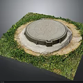 Round Manhole Cover Outdoor Scene With Green Grass And Surrounding Soil