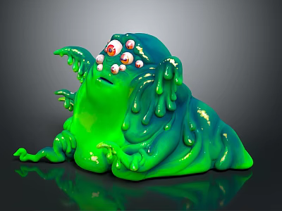 Green Slimy Monster Game Movie Character with Multiple Eyes Squishy Texture and Tentacles 3d model