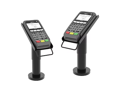 Two Black POS Payment Terminals With Digital Screens And Keypad Stands 3d model