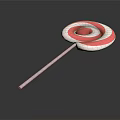 Pink And White Swirl Lollipop With White Stick And Smooth Surface On Black Background
