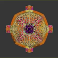 Futuristic Cosmic Spacecraft With Colorful Glass Dome Gold Pink Geometric Patterns And Thruster Like Base