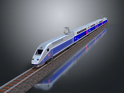 Sleek Modern High Speed Train With Silver Blue Exterior And Aerodynamic Design On Railway Track 3d model