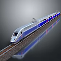 Sleek Modern High Speed Train With Silver Blue Exterior And Aerodynamic Design On Railway Track