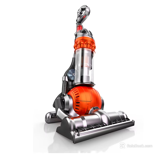 Orange And Silver Upright Vacuum Cleaner With Transparent Dust Cup 3d model 