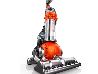 Orange And Silver Upright Vacuum Cleaner With Transparent Dust Cup 3d model