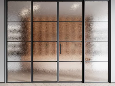Modern Frosted Glass Doors With Black Frame In Interior Design 3d model