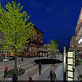 Illuminated Commercial Street Night View With Modern High Rise Buildings Luxury Shops And Pedestrians