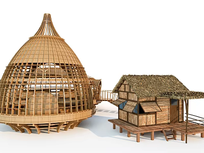 Modern Thatched House 3d model