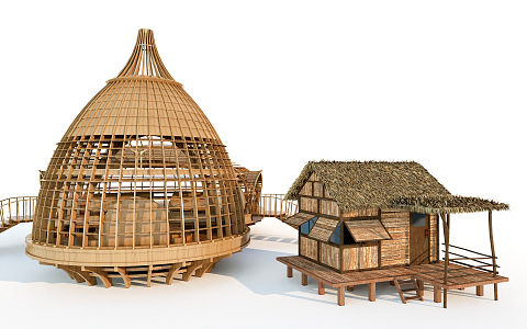 Modern Thatched House 3d model