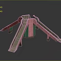 Colorful Playground Slide Structure With Multiple Inclined Slides And Central Base