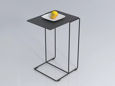 Black Metal Frame Side Table with Square Top and White Plate Lemon 3d model