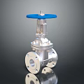 Industrial Stainless Steel Valve With Blue Handwheel Flange Connection And Reflective Surface