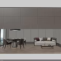 Modern Minimalist Mahjong Room Interior With Comfortable Sofa Coffee Table Dining Chairs And Pendant Light