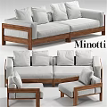 Minotti Modern Two Seater Sofa With Wooden Frame And Light Gray Cushions