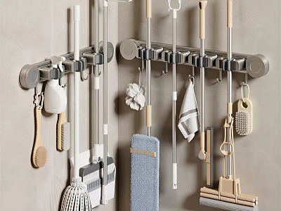 Modern Wall Mounted Bathroom Cabinet Rack For Mops Brooms Brushes And Cloths Storage 3d model