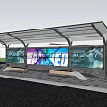 Modern Bus Stop Featuring Transparent Roof Bench LED Billboard and Green Trees