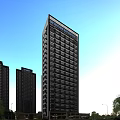 Modern High rise Residential Building With Glass Facade And Surrounding Skyscrapers In Urban Area