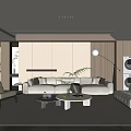 Modern Living Room Interior Design With Sofa Coffee Tables Floor Lamp And Decorative Plant