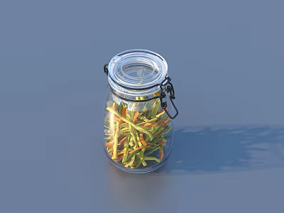 Clear Glass Spice Jar With Orange And Green Dried Herbs Airtight Lid 3d model