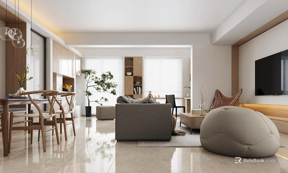 Modern Living Room Interior With Gray Sofa Coffee Table And Green Plants 3d model 