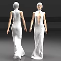 Elegant Woman With White Hair In Long White Dress Back And Front View Gray Background