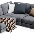 Modern Cozy Gray Sectional Sofa With Various Colored Pillows And Soft Throw Blanket 3d model