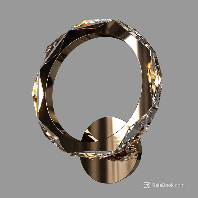 Modern Luxury Circular Wall Light With Gold Frame And Crystal Decoration 3d model