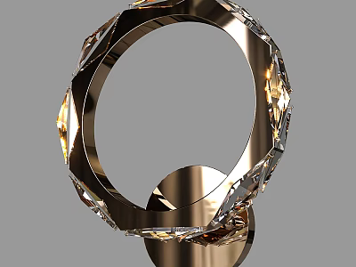 Modern Luxury Circular Wall Light With Gold Frame And Crystal Decoration 3d model
