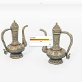 Vintage Bronze Decorative Ornament Set With Intricate Carvings And Traditional Teapot Design