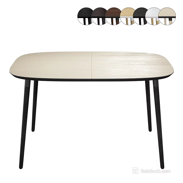 Modern Sleek Dining Table With Two tone Top Wooden And Light Colored Black Legs 3d model 