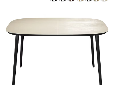 Modern Sleek Dining Table With Two tone Top Wooden And Light Colored Black Legs 3d model