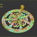 Elegant Gold Circular Pendant Accessory With Intricate Pattern And Beaded Border 3d model