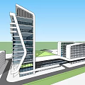Modern Architectural Complex Design With Glass Facade High rise Tower And Green Space 3d model