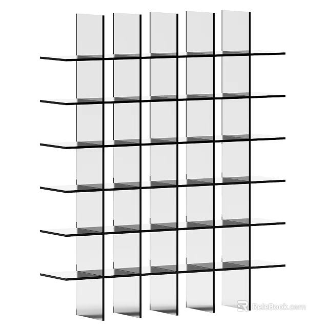 Multi Tier Vertical Display Shelf With Transparent Shelves And Metal Frame For Product 3d model 