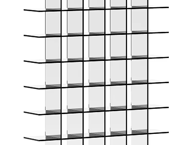 Multi Tier Vertical Display Shelf With Transparent Shelves And Metal Frame For Product 3d model