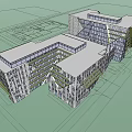 Modern Office Building With Glass Curtain Walls Unique Geometric Design and Green Accents