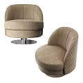 Beige Modern Accent Chairs With Quilted Diamond Pattern and Chrome Metal Round Base