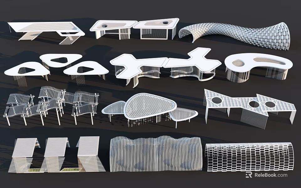 Modern Pergola Architectural Designs With Various Geometric Shapes And Lattice Structures 3d model 