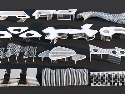 Modern Pergola Architectural Designs With Various Geometric Shapes And Lattice Structures 3d model