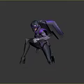 Futuristic Female Game Movie Character In Purple Black Mechanical Armor Crouching Sci Fi Pose